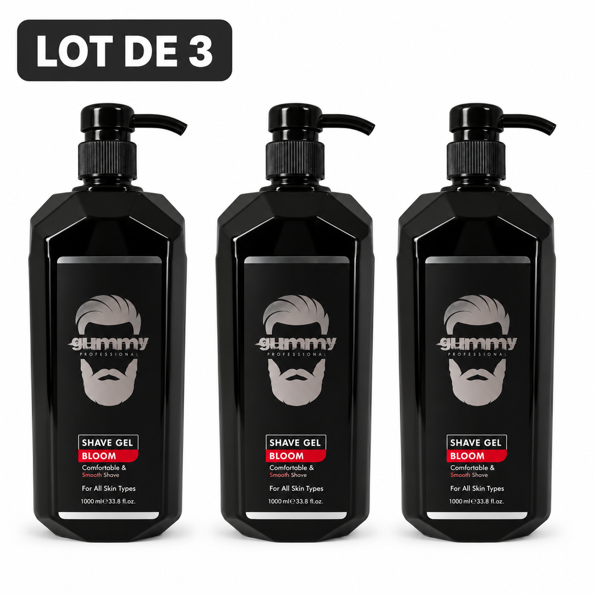 Gummy Professional Bloom – Gel de rasage · 1 000 ml – Lot de 3 unités